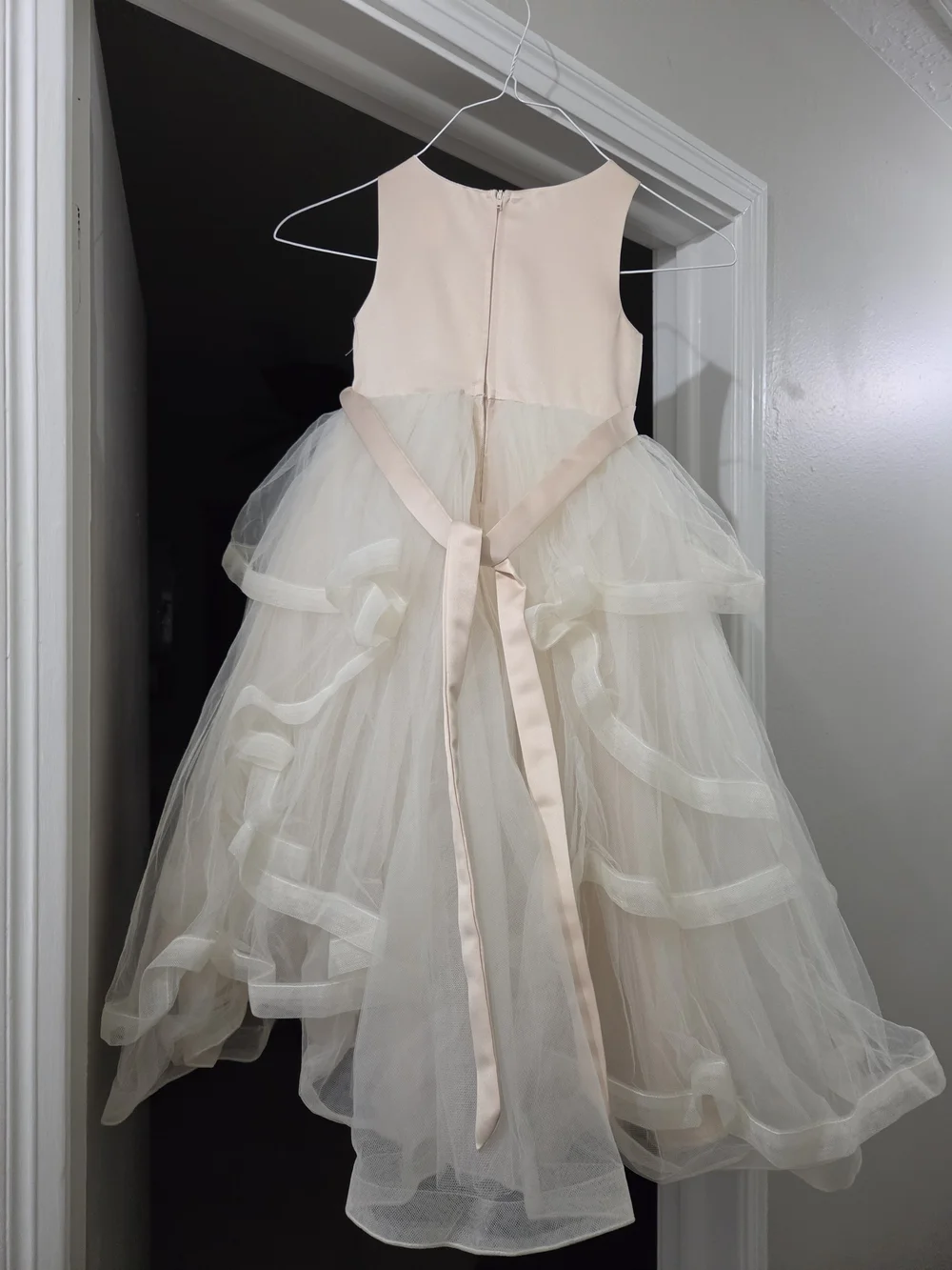 Girls Cream Tulle Party Dress with Rhinestone Waist